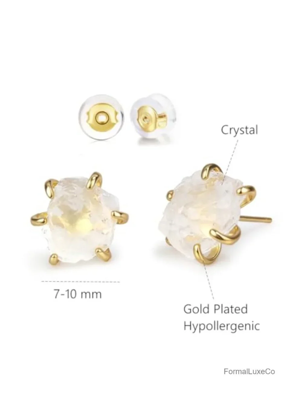 Natural Raw Citrine Stud Earrings, 14k Gold Plated Prong Set, Handmade Gemstone